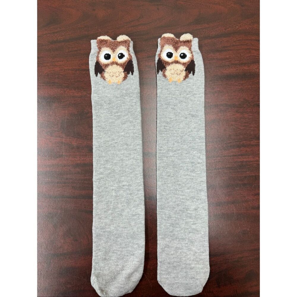 Girls Knee High Grey Owl Socks